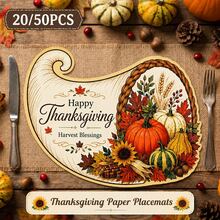 20/50Pcs Thanksgiving Fruit Basket Paper Placemats, Multi-Scene Use Table Mats, Fruit Basket Shaped Cartoon Style Placemats, Suitable For Thanksgiving, Harvest Festival Table Decoration - View 1