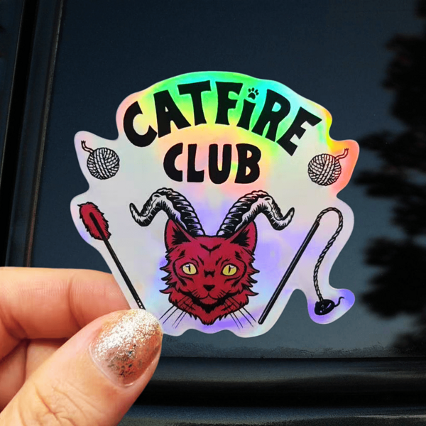 Pegatinas de Gato Estilo Oscuro CATFIRE CLUB, Pegatinas Decorativas Vintage de Gato Diablo Divertido - Pegatinas de Vinilo Impermeables, Superficie Mate Duradera, Pegatinas Autoadhesivas para Parachoques, Adecuadas para Coches, Ventanas, Portátiles, Camiones, Botellas de Agua - Diseño Duradero Multifuncional, Pegatinas para Coche