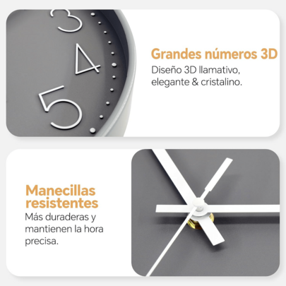 Reloj de pared de 12 pulgadas, estilo moderno y simple sin tictac, silencioso, reloj de pared redondo de decoración, funciona con batería, números grandes 3D fáciles de leer, preciso, para decoración del hogar, oficina, cocina, dormitorio y sala de estar