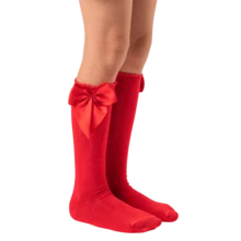 Girls' 3/4 Knee-High Party Socks With Satin Bow, 16-33, For Baptism, Wedding, Flower Girl, Social, Dance, Events, Elegant, School - 黑色,粉紅色與紅色 - 查看 6