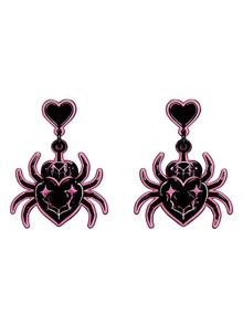 A Pair Of Halloween Heart-Shaped Spider Earrings, Gothic Bridal Accessories, Halloween Jewelry, Suitable For Halloween, Parties, And Holiday Gifts. - Multicolor - View 8