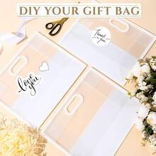 10pcs Clear Plastic Gift Bags With Punch Handle, Reusable, With Ribbon, Suitable For Birthday, Wedding, Bridal Shower, 12 X 10 X 5 Inches (White And Black) - Gift Bag - View 3