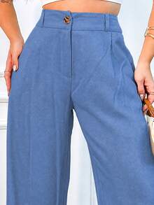 EMILI Women's Linen Wide-Leg Pants With Built-In Shorts - Light Blue - View 5