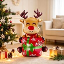 1pc 23.22 Inch Red Nose Reindeer Holding Gift Foil Balloon, Suitable For Christmas Holiday Party Decoration, Home Window Party Atmosphere Setup, Photo Prop - View 2
