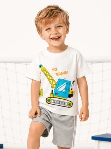 Balabala Boys' Short Sleeve T-Shirt, Summer Cartoon Top - White - View 2