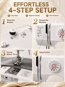 SMEGGEMS Sewing Machine With 12 Built-In Stitches, Portable Household Tabletop Design, Multi-Function Stitch Selection, Adjustable Stitch Length And Automatic Bobbin Winding - White - View 7