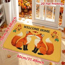 1/2pcs Autumn Welcome Home Theme Flannel Doormat, Two Kissing Foxes Pattern With Heart And Floral Design, Soft Comfortable Absorbent Non-Slip Machine Washable, Multi-Functional Home Floor Mat For Entryway, Hallway, Living Room, Bedroom, Kitchen, Bathroom, Laundry Room, Patio, Autumn Thanksgiving Holiday Decor - Multicolor - View 14
