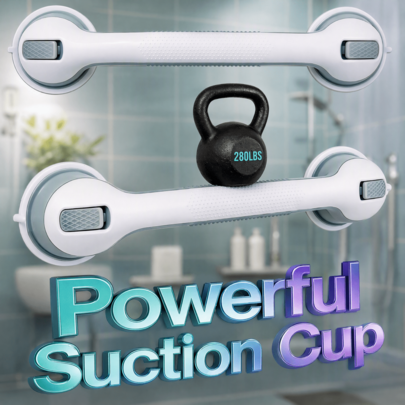2pc Upgraded Thickened Suction Cup Bathroom Grab Bar Double Anti Slip Shower Handrail 280LBS Load Bearing No Drilling Easy Install Removable Bath Assist Handle For Elderly Disabled Pregnant Women Kids Fit Smooth Tile Glass Marble Vinyl Wall