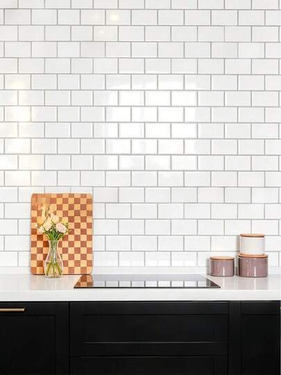 Thickened Design Waterproof & Oil-Proof White Subway Tile Stickers, Easy-Tear Removable Decorative Wall Decals, Suitable For Kitchen And Bathroom, Home Decor