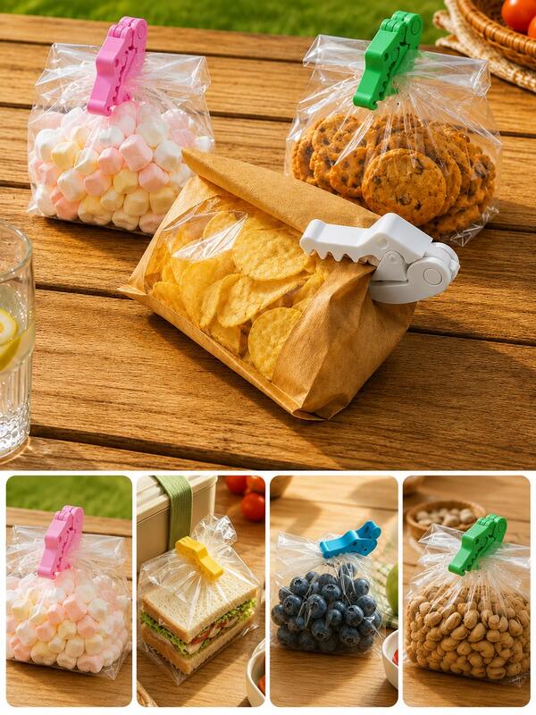 5pcs Fun Crocodile & Shark Shaped Snack Bag Sealing Clips, Food Packaging Clips, Lightweight & Durable, Kitchen Gadget
