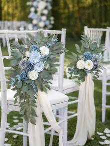2 Pieces Set, Artificial Garland, Suitable For Wedding Welcome Signs, Floral Decorations, And Wedding Reception Signs (Blue), Valentine's Day Gift - Blue - View 5