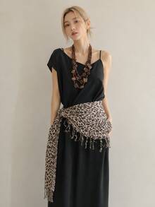 Vintage Leopard Print Fringed Square Scarf Hip Belt, Y2K Hot Girl Layered Hip Cover Waist Skirt, Multi-Functional Decorative Silk Scarf Accessory - Multicolor - View 9