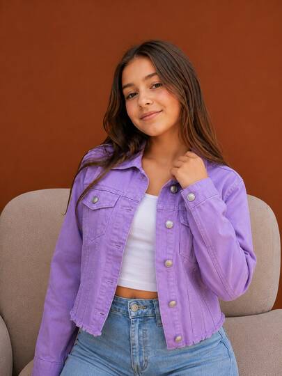 Jaqueta Jeans Infantio Juvenil Menina Estilosa Com Bolsos pré adolescentes blogueirinhas