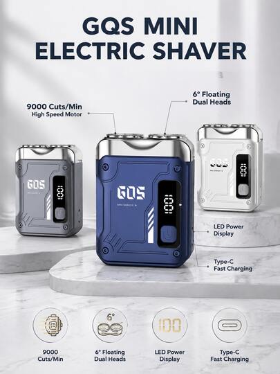 Men's Mini Electric Shaver, 9000/Min High-Speed Low-Noise Dual Floating Blade Head, 6-Degree Inclined Nano Self-Sharpening Blade, Detachable Washable Dry/Wet Use Shaver, With LED Digital Display, Palm-Sized Portable Travel Model