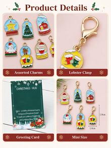 Christmas Themed Keychains With Greeting Card, Santa, Snowman, Gingerbread, Bell And Reindeer Charms, Holiday Gift For Friends And Family - Multicolor - View 6