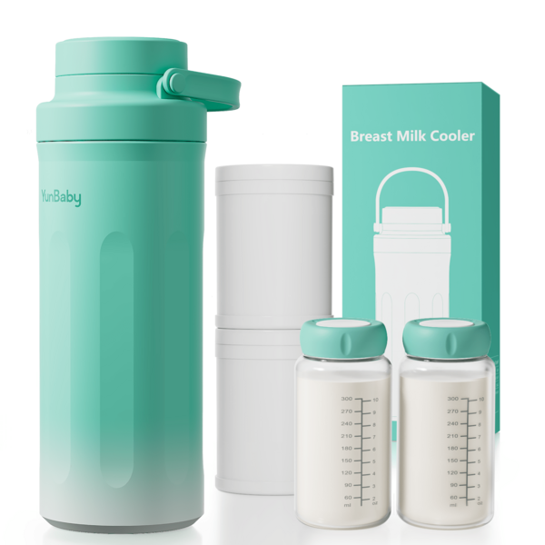YUNBABY Portable Breast Milk Cooler, 2 Ice Rings, 360°Cooling,Chill For 30H+, 22oz Capacity With 2 Bottles, Rapid Chill To 40℉, Wide Opening,For Work & Travel