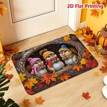 1/2pcs Autumn Door Mat, Autumn Squirrel Theme Flannel Door Mat, Soft Comfortable Absorbent Non-Slip Machine Washable, Multi-Functional Home Floor Mat Suitable For Entrance, Living Room, Bedroom, Kitchen, Bathroom, Laundry Room, Patio, Entryway, Thanksgiving Decoration Autumn Atmosphere Rug - Multicolor - View 7