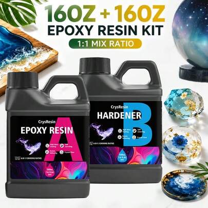 32oz Clear Epoxy Resin Kit, Bubble-Free Anti-Yellowing Self-Leveling, Suitable For Jewelry Molds, Coaster DIY Handmade Crafts