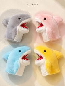 1件熱門鯊魚手偶手套，趣味惡搞互動式嘴部可動毛絨玩具，適合親子表演與腹語表演 - 彩色 - 查看 5