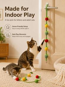 Cute Fruity Style,Long Hanging Strip Shape, Multicolor Fruit Pom-Pom With Built-In Bell, Hanging & Ground Interactive Entertainment, Daily Indoor Play For Kitten Adult Cats, Living Room Bedroom Cat Corner, All Year Round Pet Entertainment - Multicolor - View 11