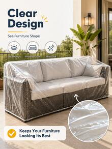 Extra Large Transparent Furniture Cover With Elastic Tightening Edge, Suitable For All Weather, Protects Sofa, Table And Bench From Damage - Perfect For Patio And Balcony - Easy Installation - Year-Round Use - Suitable For Sofa - Multicolor - View 5