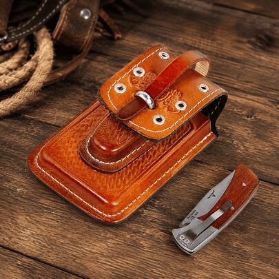 Bainha Porta Celular + Canivete Country 100%Couro Legítimo Pampa's Country  Estampa estilo western    Couro genuíno    Bainha  Todas