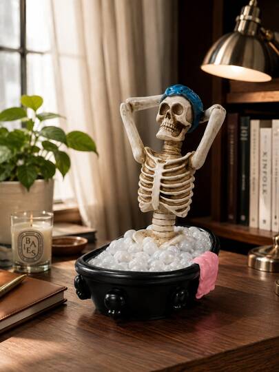 Skeleton Bathtub Halloween Figurine, Funny Skull Tabletop Decor With Bubble Bath, Spooky Gothic Home Ornament For Shelf, Desk, Mantel, Bedroom & Living Room, Fall Seasonal Decoration, Halloween Gift