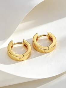 Charm-In Women's Copper Plated 18K Gold Small Thick Hoop Earrings, Lightweight Classic Fashion, Suitable For Daily Wear And Special Occasions, Exquisite Gift - Gold - View 8