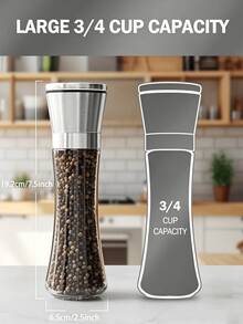 1件/2件裝高級不鏽鋼鹽與胡椒研磨器套組－可調式陶瓷－高玻璃鹽與胡椒研磨器－這款優雅且實用的研磨器套組將提升您的烹飪體驗並為您的廚房增添風味 - 彩色 - 查看 2