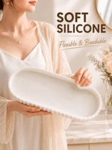 Flexible Cream White Ribbed Jewelry Tray, Elegant Rectangular Decorative Storage Dish, Suitable For Rings, Necklaces, Bracelets, Perfume And Vanity Decor, Women's Gift, Room Decoration, Jewelry Storage, Jewelry Rack, Vanity Organizer - Multicolor - View 7