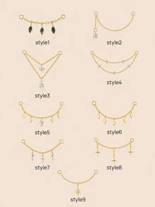 1pc 925 Sterling Silver Agate/Cubic Zirconia Earring Chain Accessory, 18K Gold Plated Earring Connector, Women's Convertible Pendant Chain, Suitable For Double Pierced Ears - Gold - View 2