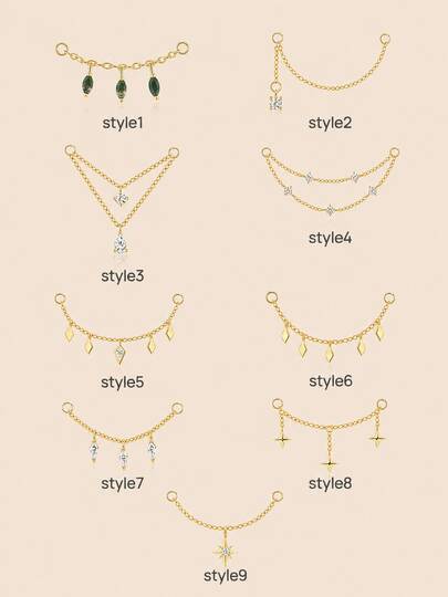 1pc 925 Sterling Silver Agate/Cubic Zirconia Earring Chain Accessory, 18K Gold Plated Earring Connector, Women's Convertible Pendant Chain, Suitable For Double Pierced Ears