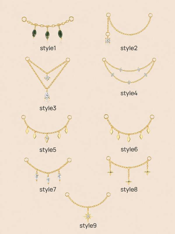 1pc 925 Sterling Silver Agate/Cubic Zirconia Earring Chain Accessory, 18K Gold Plated Earring Connector, Women's Convertible Pendant Chain, Suitable For Double Pierced Ears