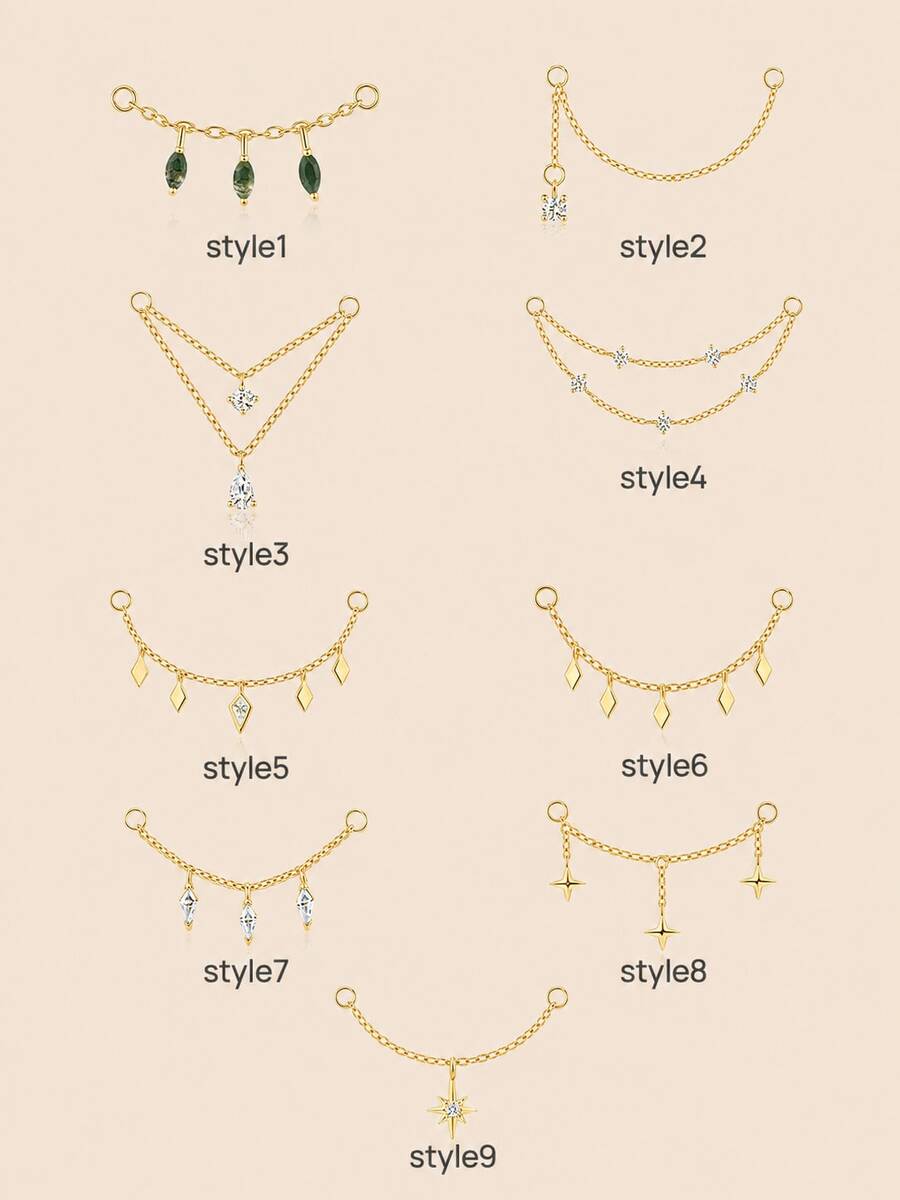 1pc 925 Sterling Silver Agate/Cubic Zirconia Earring Chain Accessory, 18K Gold Plated Earring Connector, Women's Convertible Pendant Chain, Suitable For Double Pierced Ears