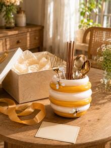 1pc Bee Shaped Kitchen Countertop Utensil Holder, Cute Cutlery Storage Box, Can Hold Forks, Spoons, Chopsticks, Honeycomb Style Utensil Organizer, Farmhouse Kitchen Decor, Countertop Utensil Rack, Housewarming Gift - Multicolor - View 8