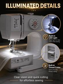 SMEGGEMS Sewing Machine With 12 Built-In Stitches, Portable Household Tabletop Design, Multi-Function Stitch Selection, Adjustable Stitch Length And Automatic Bobbin Winding - White - View 5