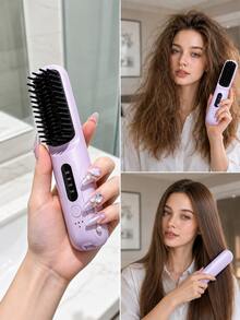 2000mAh Wireless Electric Hair Straightening Comb, Rechargeable Travel Size Straightening Comb, Portable Mini Styling Comb, Suitable For Home And Travel - Multicolor - View 1