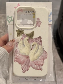 1件 白色花瓣天鵝設計極簡防摔軟 TPU 時尚手機殼 全包覆防污保護殼 相容 Apple 18 17 16 15 14 13 12 11 Pro Max Air 及系列 - 彩色 - 查看 3