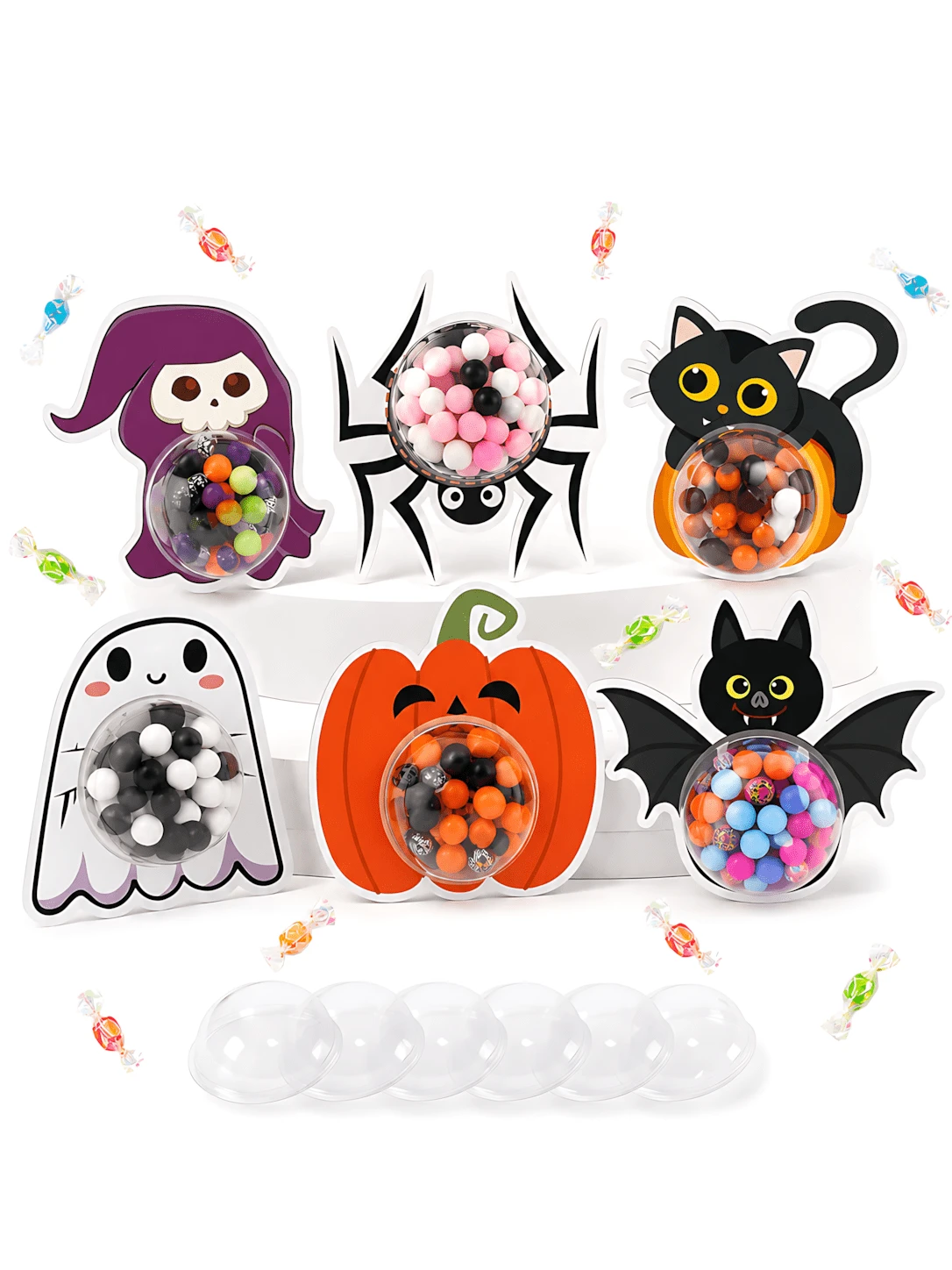 24set-Halloween Character Candy Dome Cards, Ghost Pumpkin Bat Black Cat Candy Packaging Cards, Trick Or Treat Party Supplies, Halloween Party Small Gifts, Halloween Candy Packaging, Halloween Trick Or Treat Gift Bags, Halloween Gifts, Halloween Paper Candy Holders, Halloween Snack Boxes, Candy Packaging Gift Bag Fillers Halloween Party Decorations - Multi-color 1 - View 1