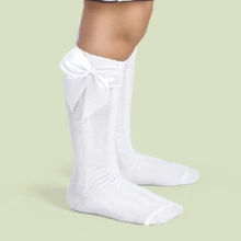 Girls' 3/4 Knee-High Party Socks With Satin Bow, 16-33, For Baptism, Wedding, Flower Girl, Social, Dance, Events, Elegant, School - 紅白色 - 查看 3