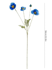 1/3/6支装，59厘米仿真罂粟花，每枝4朵，简约现代风格，可弯曲且不褪色 - 适用于DIY花墙、场景装饰、花瓶插花、婚礼、派对、桌面装饰。秋冬季装饰，适用于客厅、卧室、厨房、婚礼、餐桌、办公室、花园、户外，也是生日和毕业礼物的理想之选。 - 冰魄藍 - 查看 4
