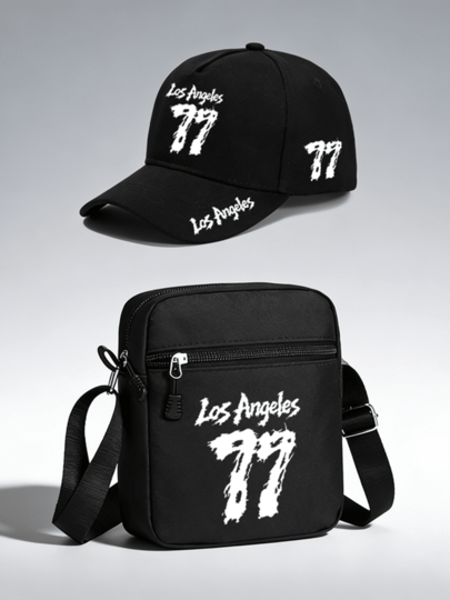 1pc/2pcs "Los Angeles 77" Personalized Number Graphic Print Unisex Curved Brim Baseball Cap And Crossbody Bag, Street Fashion Outdoor Sports Baseball Cap And Bag, Adjustable, Gift For Yourself Or Friends
