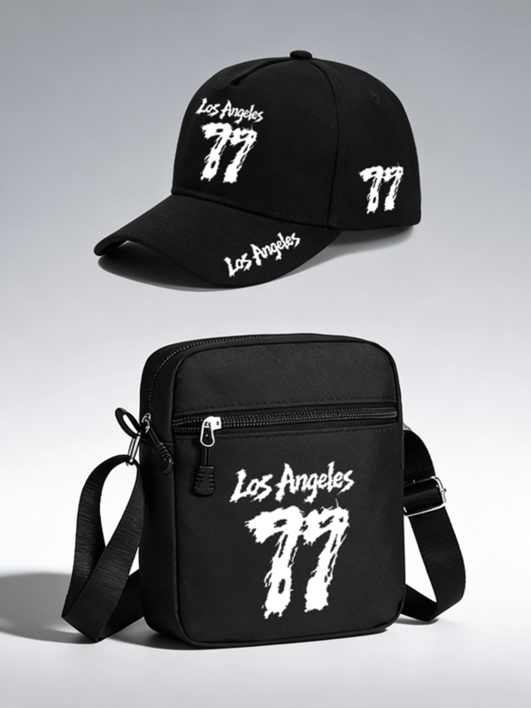 1pc/2pcs "Los Angeles 77" Personalized Number Graphic Print Unisex Curved Brim Baseball Cap And Crossbody Bag, Street Fashion Outdoor Sports Baseball Cap And Bag, Adjustable, Gift For Yourself Or Friends