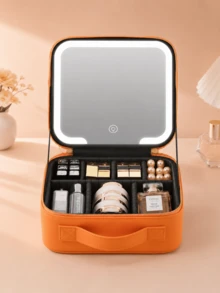 LED Makeup Mirror Cosmetic Bag, Large Capacity Cosmetic Storage, 3 Color Lights, Dimmable Touch Control, Adjustable Dividers, Portable Travel Cosmetic Organizer, Skincare, Brushes & Cosmetics, Gift For Girls And Women - Multicolor - View 13