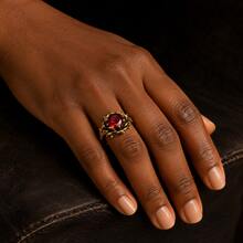 1pc Gothic Style Rose Ring 5A Cubic Zirconia Gold Red Stone Personalized Ring Unisex Vintage Floral Ring Party Anniversary Gift - Gold - View 5