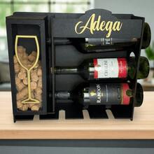 Adega De Parede Barzinho Com Suporte Para Rolhas Em Mdf  Decoração Porta Taças e Vinhos Vidros - Preto - Visão 3