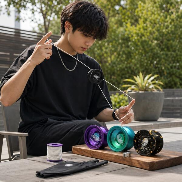 高端彩色紓壓金屬溜溜球玩具，適合戶外玩耍、青少年、專業競賽，派對用品，夏季玩具，生日、放學後、週末、暑假、聖誕節完美禮物（含 5 條繩子、1 對手套和 1 個薄軸承）