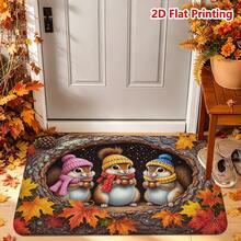 1/2pcs Autumn Door Mat, Autumn Squirrel Theme Flannel Door Mat, Soft Comfortable Absorbent Non-Slip Machine Washable, Multi-Functional Home Floor Mat Suitable For Entrance, Living Room, Bedroom, Kitchen, Bathroom, Laundry Room, Patio, Entryway, Thanksgiving Decoration Autumn Atmosphere Rug - Multicolor - View 2