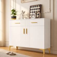 Sideboard White With Storage With Drawers With Doors Made Of Wood For Dining Room And Living Room - White - View 1