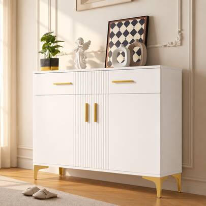 Sideboard White With Storage With Drawers With Doors Made Of Wood For Dining Room And Living Room
